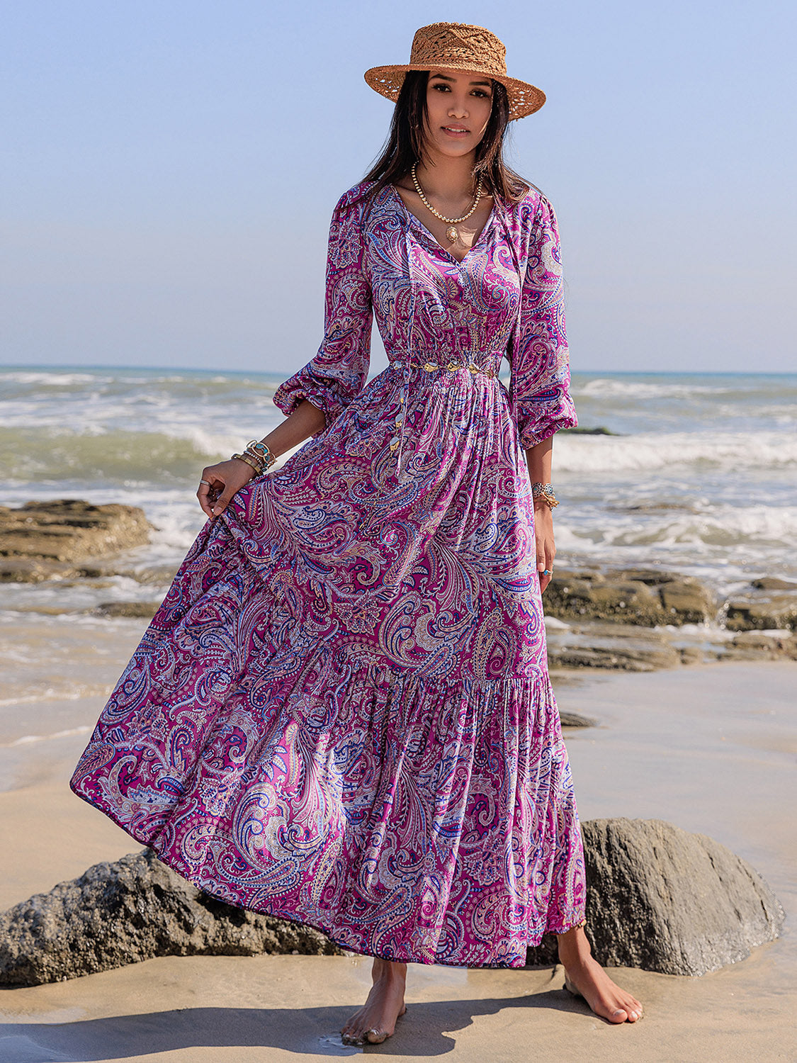 Aarna Balloon Sleeve Paisley Boho Maxi Dress Rezortly Aarna Balloon Sleeve Paisley Boho Maxi Dress Rezortly