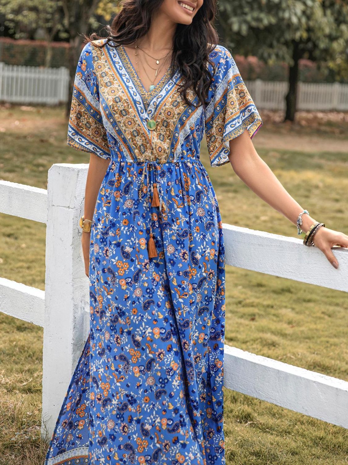 maxi dress with half sleeves Daisy V-Neck Half Sleeve Floral Maxi Boho Chic Summer Dress