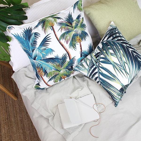 Palm Trees Coastal-Natural-Indoor Outdoor Cushion Cover-With Piping-45cm X 45cm