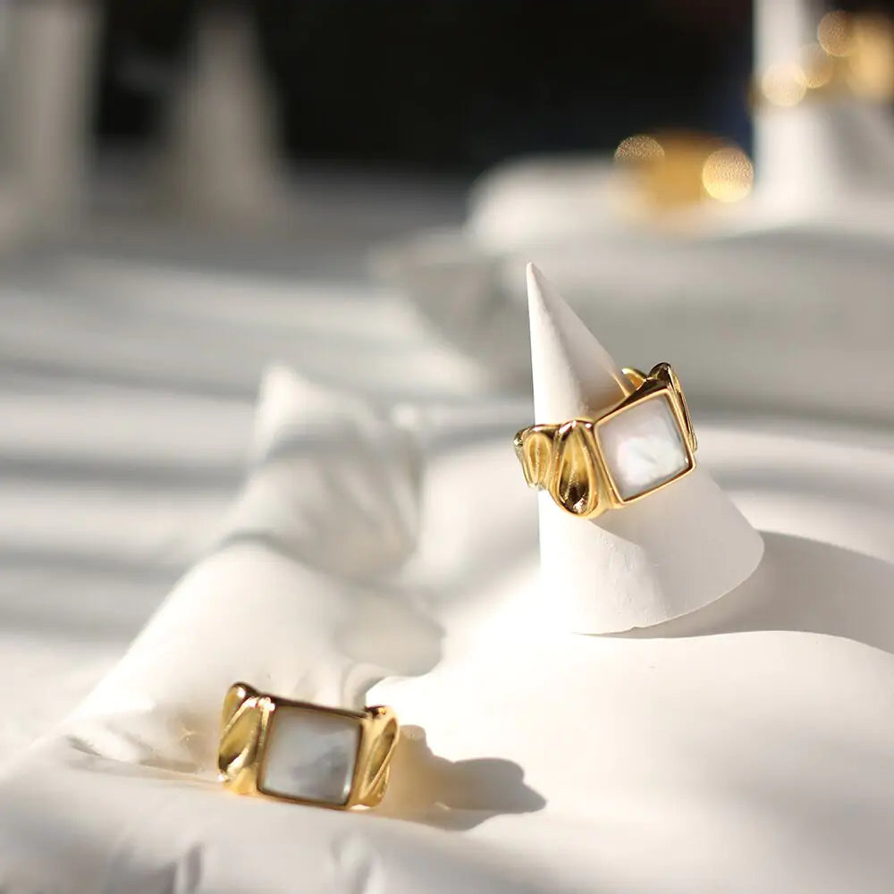 White Shell Square Ring | Resort & Beachwear Style Jewellery | Rezortly