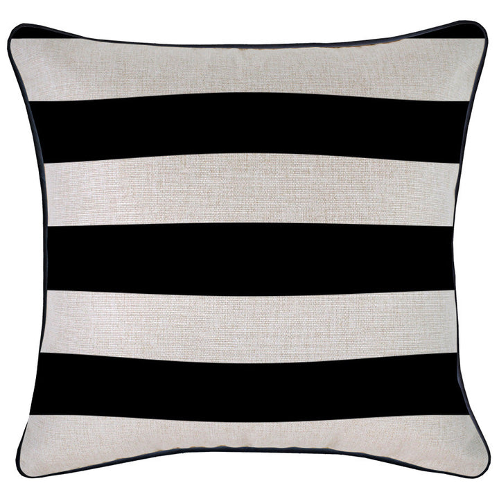 Black White Deck Stripe-Black Piping-Indoor Outdoor Cushion Cover-45cm X 45cm