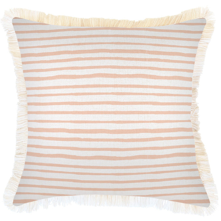 Blush Paint Stripes-Cushion Cover-Coastal Fringe-60cm X 60cm