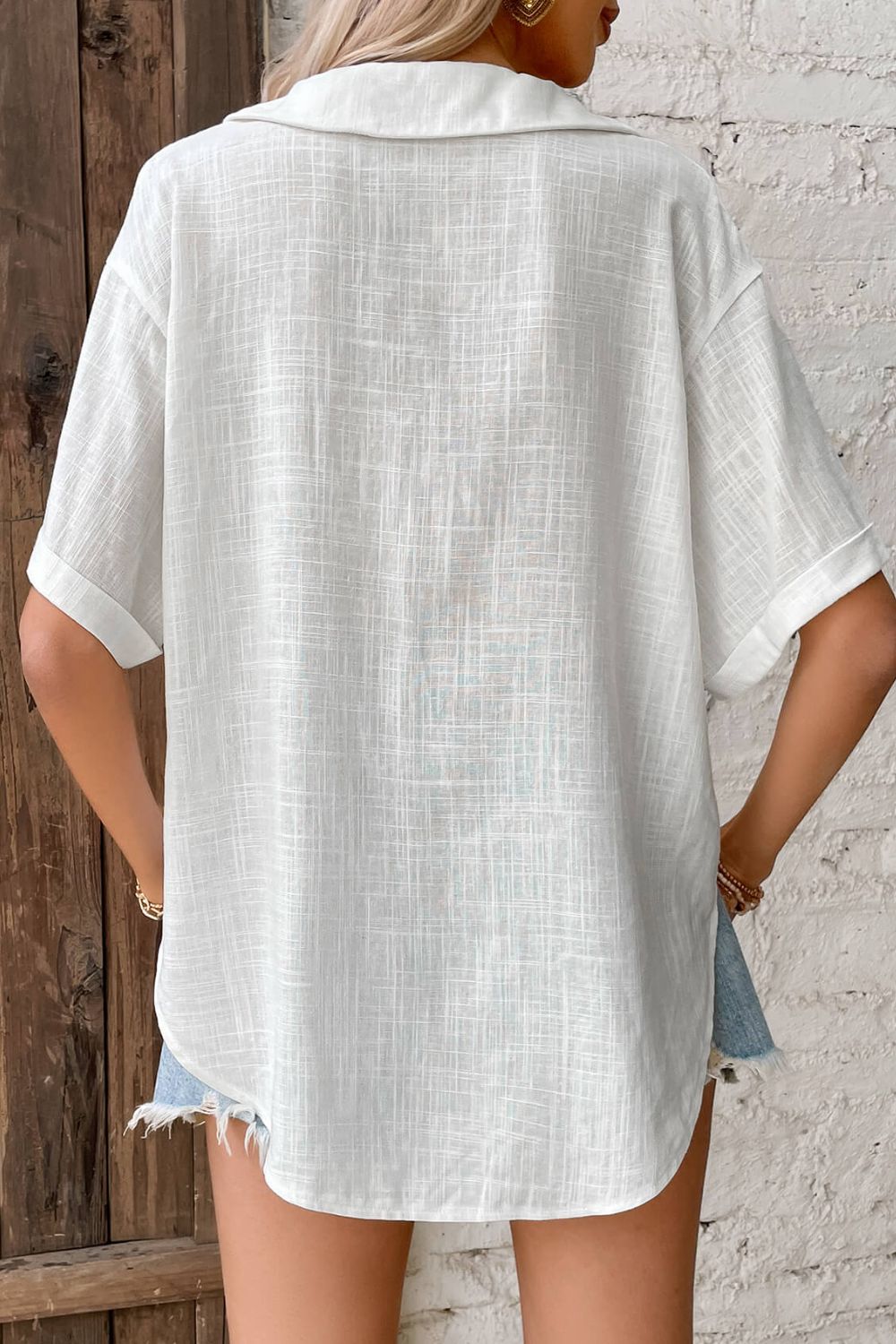 Aimee Button Collared Blouse - White - S-XL | Rezortly