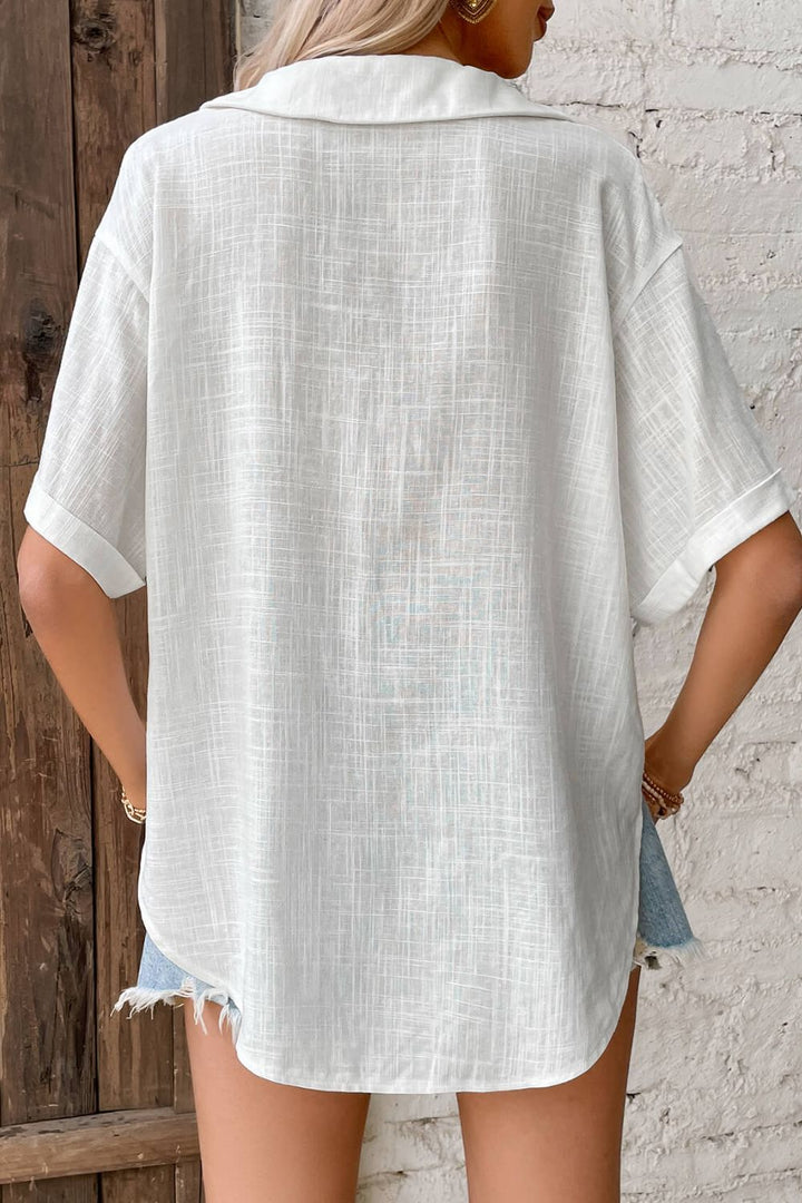 Aimee Button Collared Blouse - White - S-XL | Rezortly
