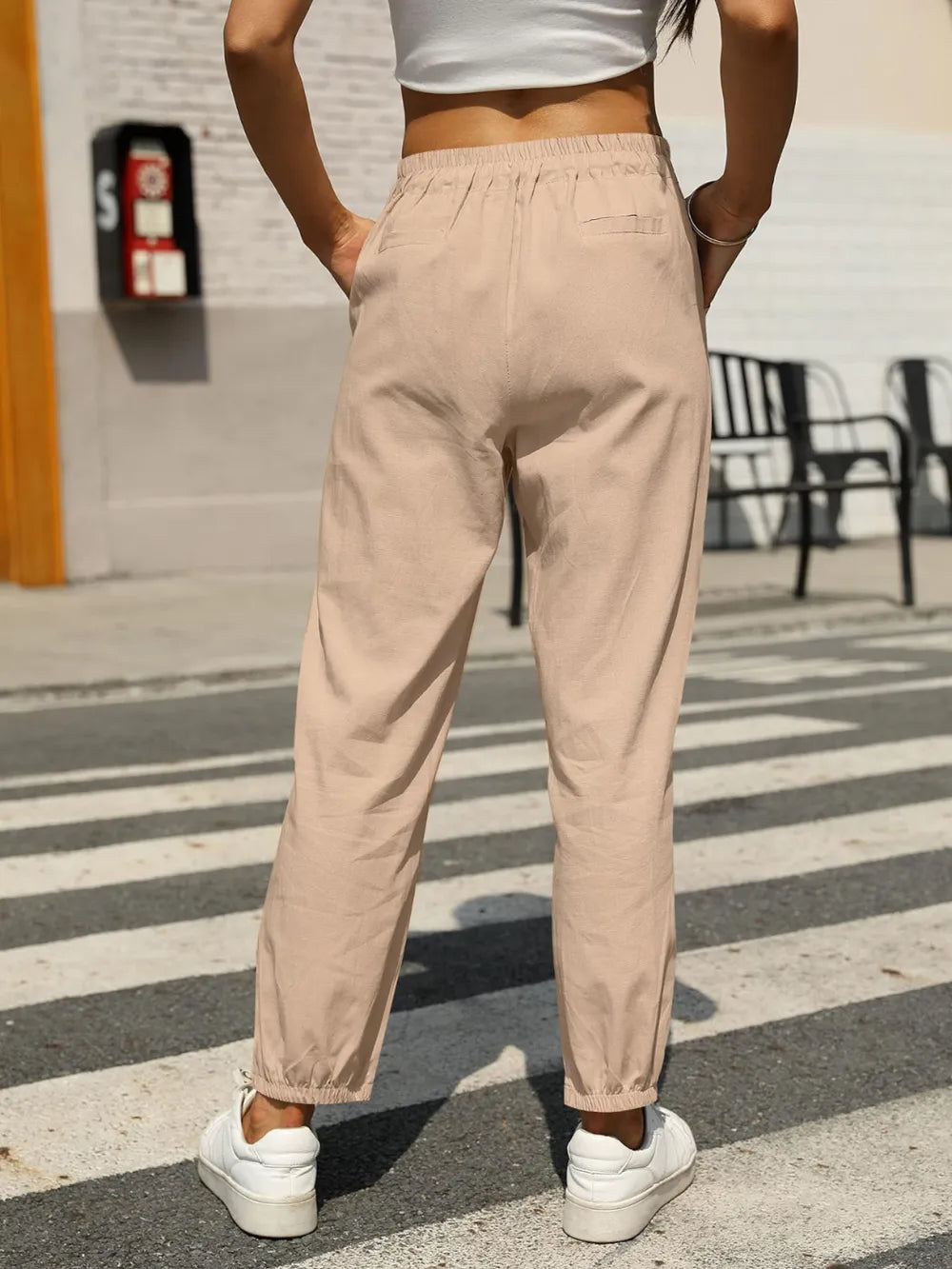 Amelia Cotton Linen Tapered Pants - Tan - S-2XL | Rezortly