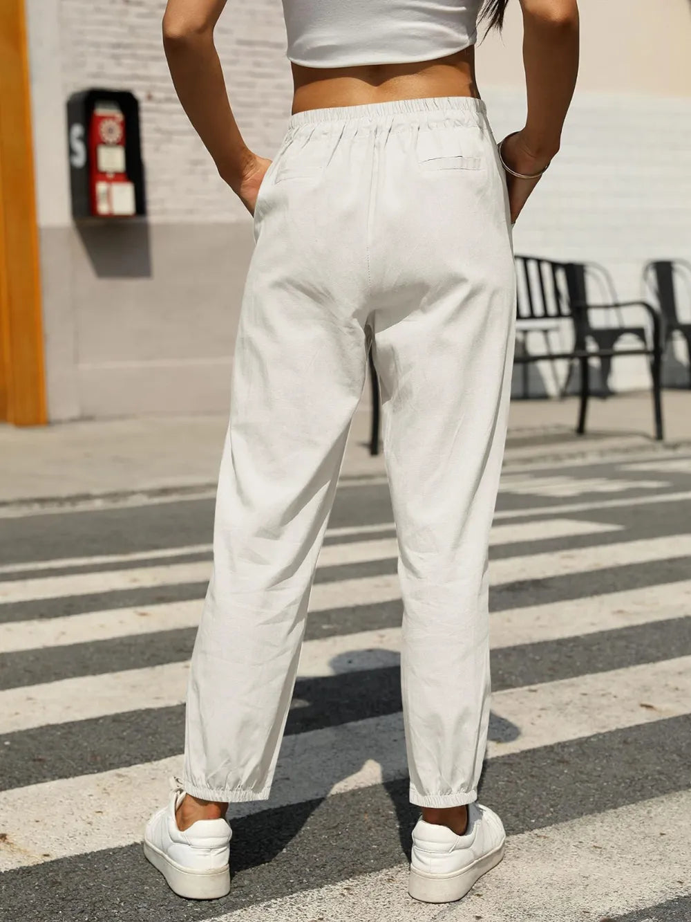 Amelia Cotton Linen Tapered Pants - White - S-2XL | Rezortly