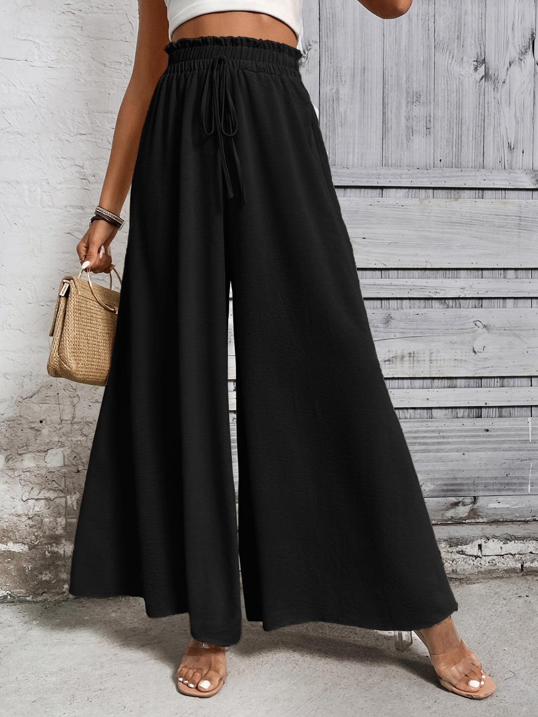 Amelia High Waist Wide Leg Pants - Black - S-XL  | Rezortly
