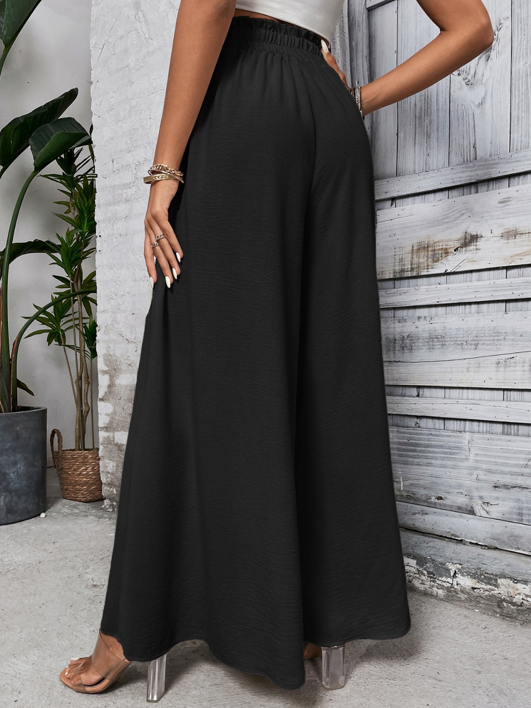 Amelia High Waist Wide Leg Pants - Black - S-XL  | Rezortly