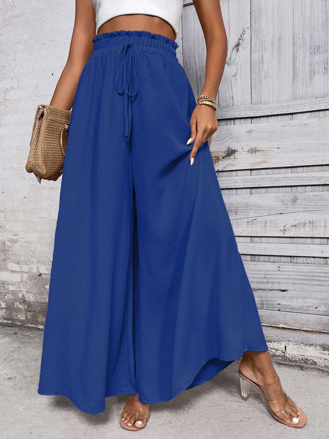 Amelia High Waist Wide Leg Pants - Blue - S-XL  | Rezortly