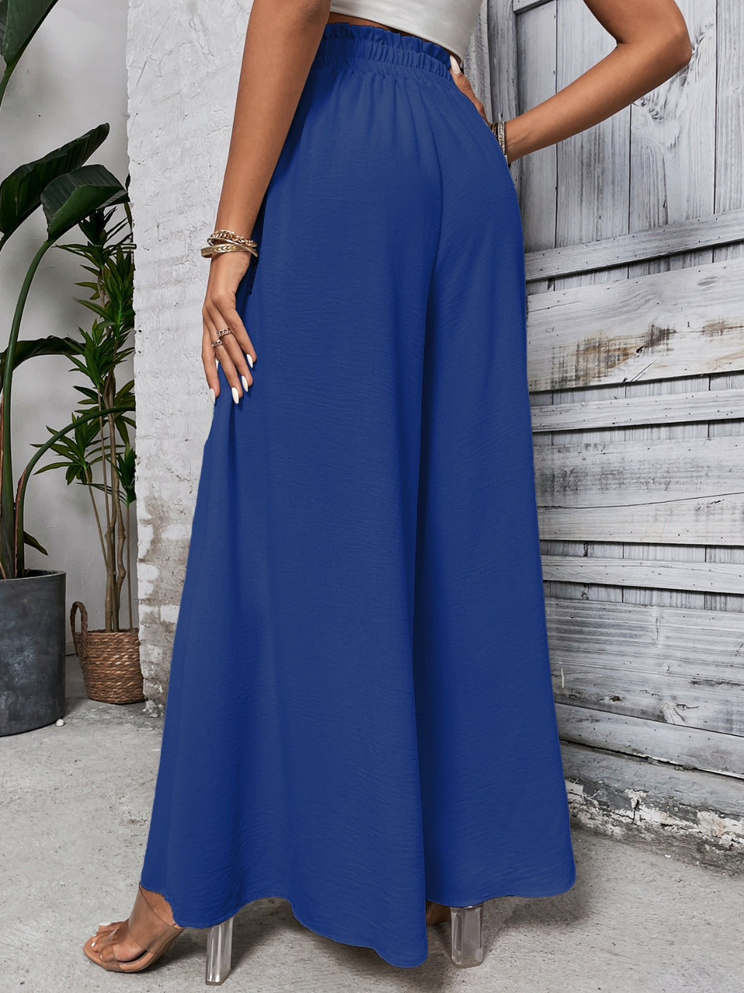 Amelia High Waist Wide Leg Pants - Blue - S-XL  | Rezortly