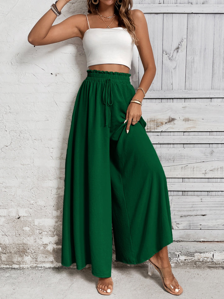 Amelia High Waist Wide Leg Pants - Dark Green - S-XL  | Rezortly