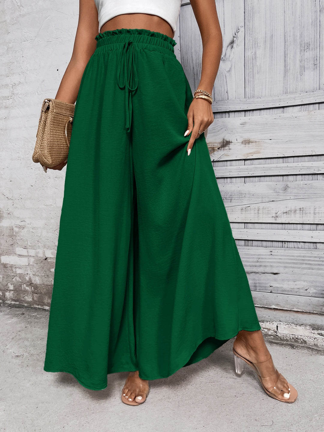 Amelia High Waist Wide Leg Pants - Dark Green - S-XL  | Rezortly