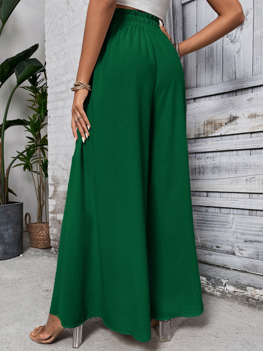 Amelia High Waist Wide Leg Pants - Dark Green - S-XL  | Rezortly