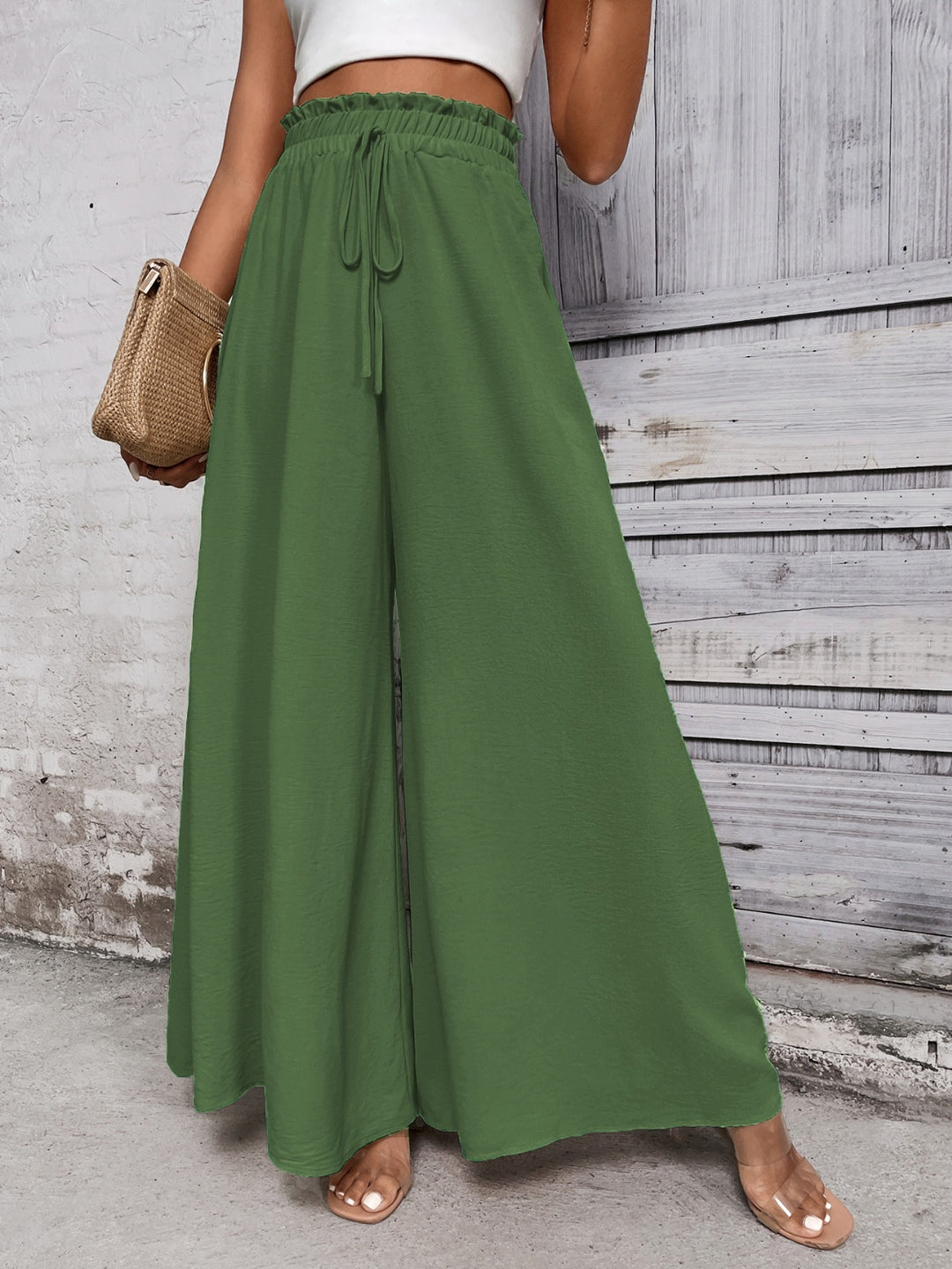 Amelia High Waist Wide Leg Pants - Forest  Green - S-XL  | Rezortly