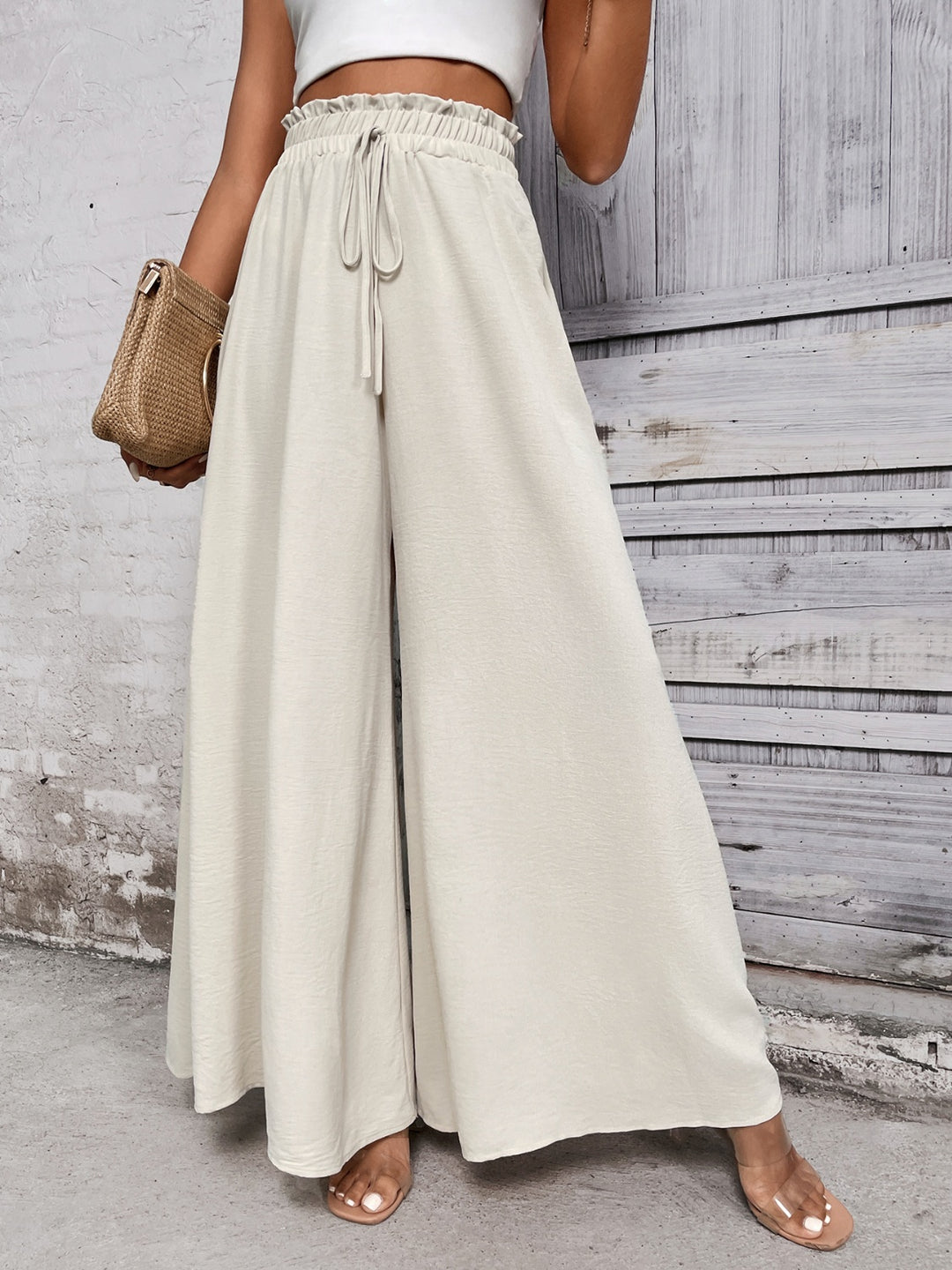 Amelia High Waist Wide Leg Pants - Ivory - S-XL  | Rezortly