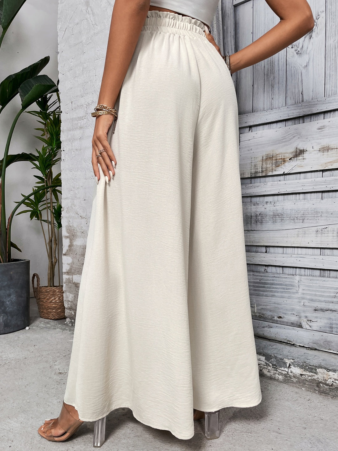 Amelia High Waist Wide Leg Pants - Ivory - S-XL  | Rezortly