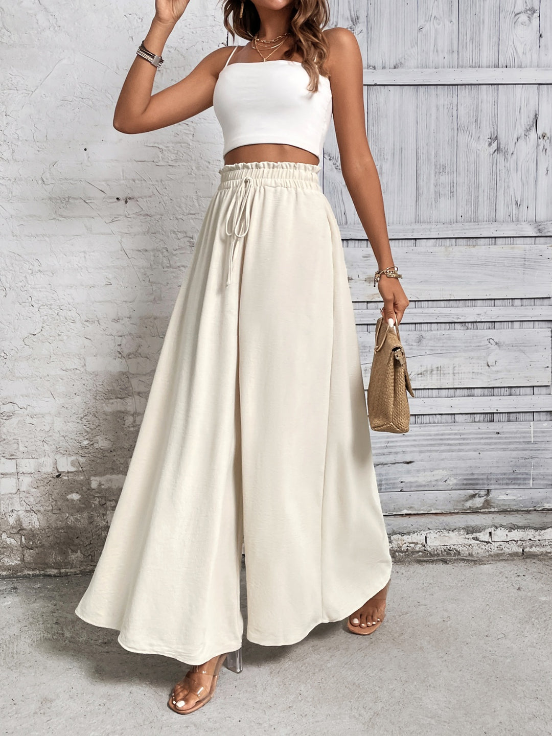 Amelia High Waist Wide Leg Pants - Ivory - S-XL  | Rezortly