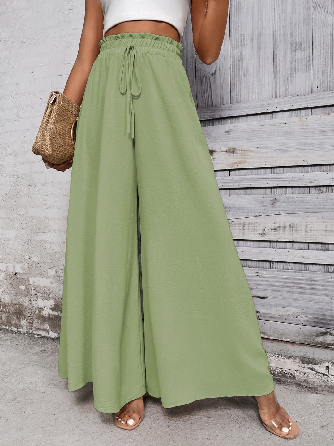 Amelia High Waist Wide Leg Pants - Light Green - S-XL  | Rezortly