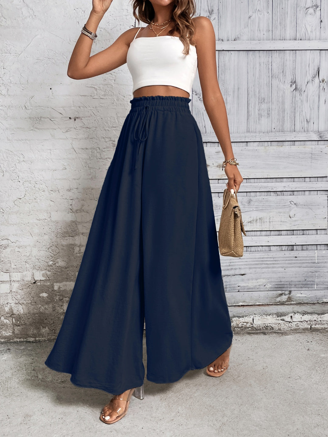 Amelia High Waist Wide Leg Pants - Navy Blue - S-XL  | Rezortly