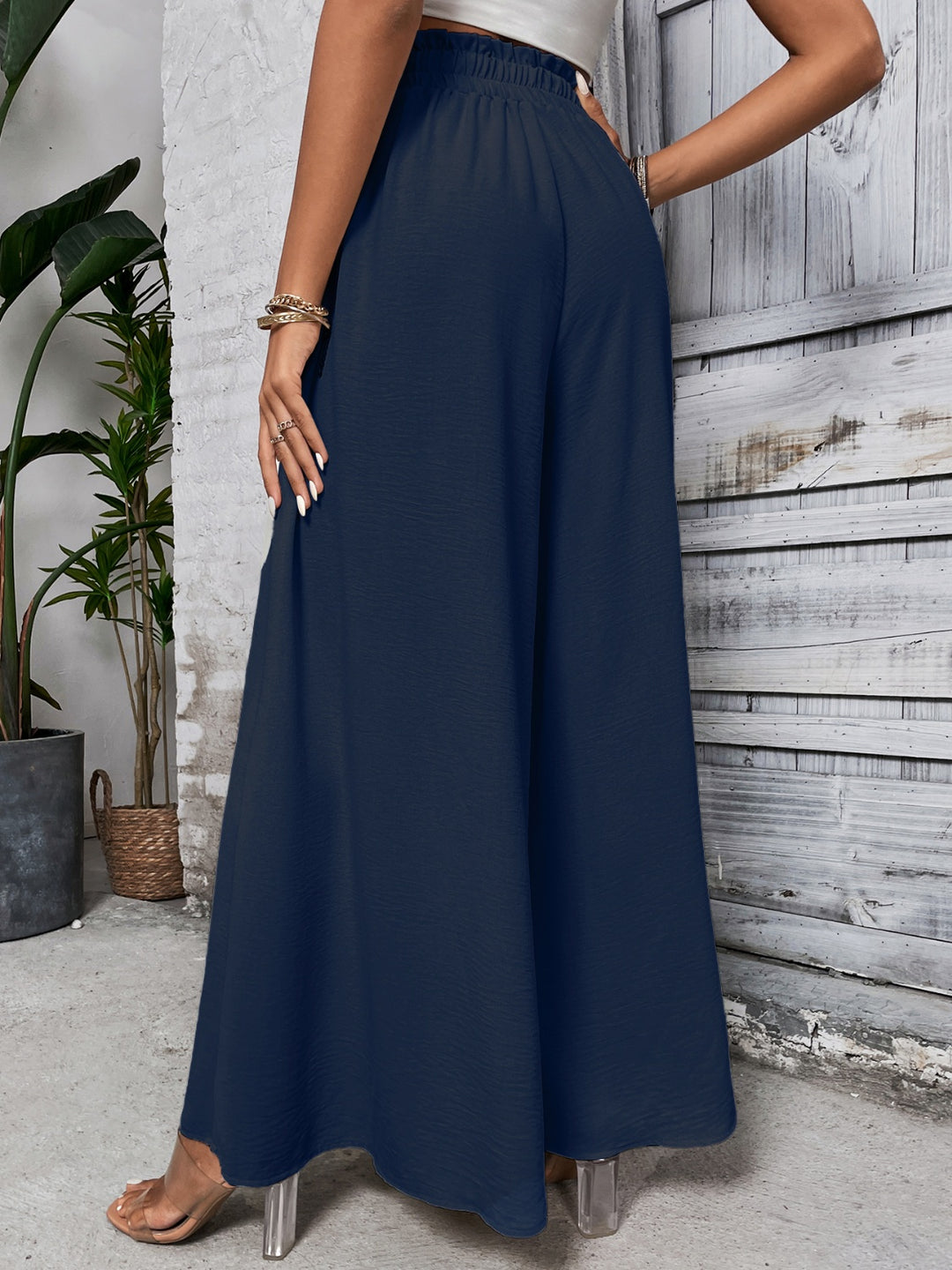 Amelia High Waist Wide Leg Pants - Navy Blue - S-XL  | Rezortly
