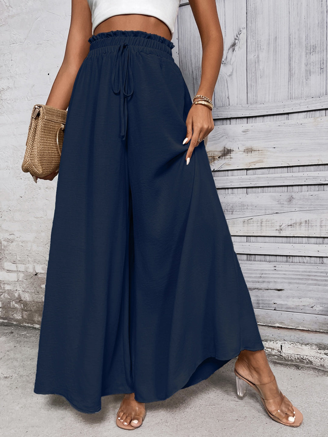 Amelia High Waist Wide Leg Pants - Navy Blue - S-XL  | Rezortly