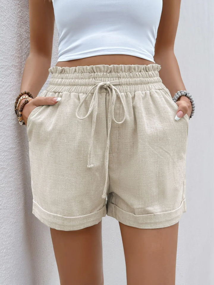 Amelia Paperbag Waist Shorts - Linen - Beige - S-XL | Rezortly
