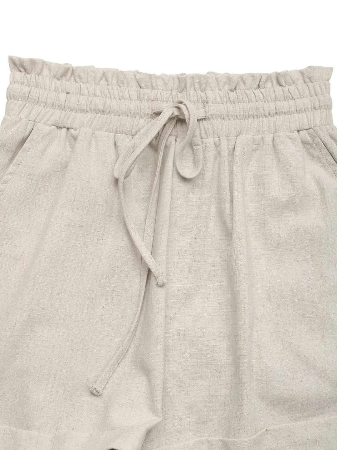 Amelia Paperbag Waist Shorts - Linen - Beige - S-XL | Rezortly
