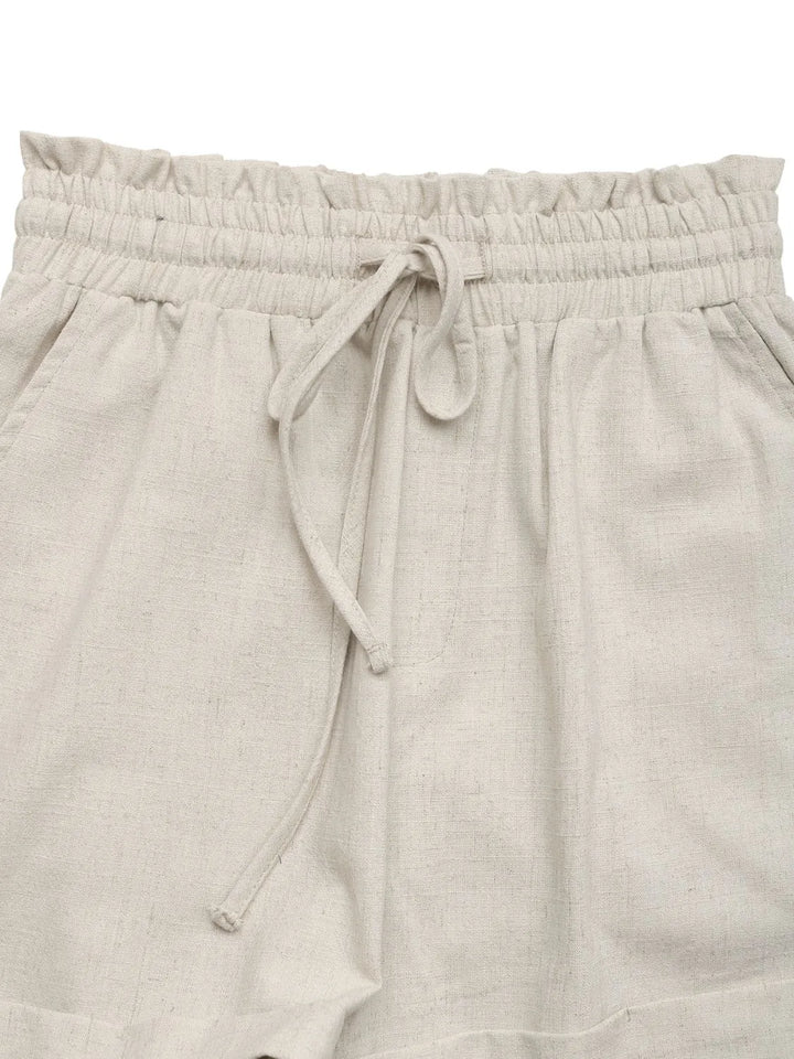 Amelia Paperbag Waist Shorts - Linen - Beige - S-XL | Rezortly