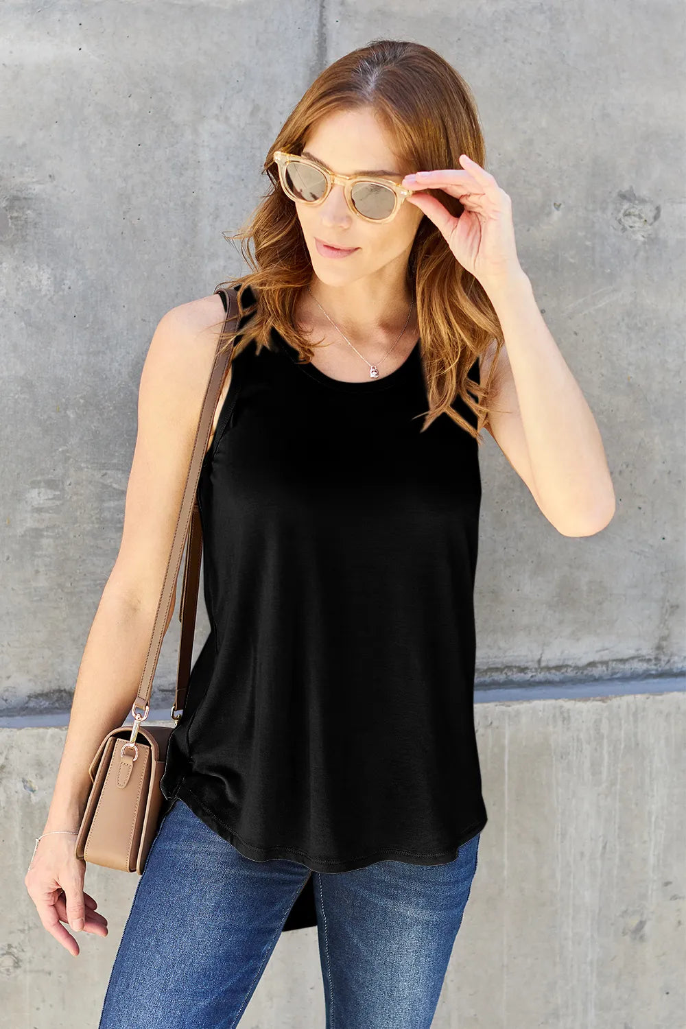 Ava Round Neck Bamboo Tank Top - Black - Size S-3XL | Rezortly