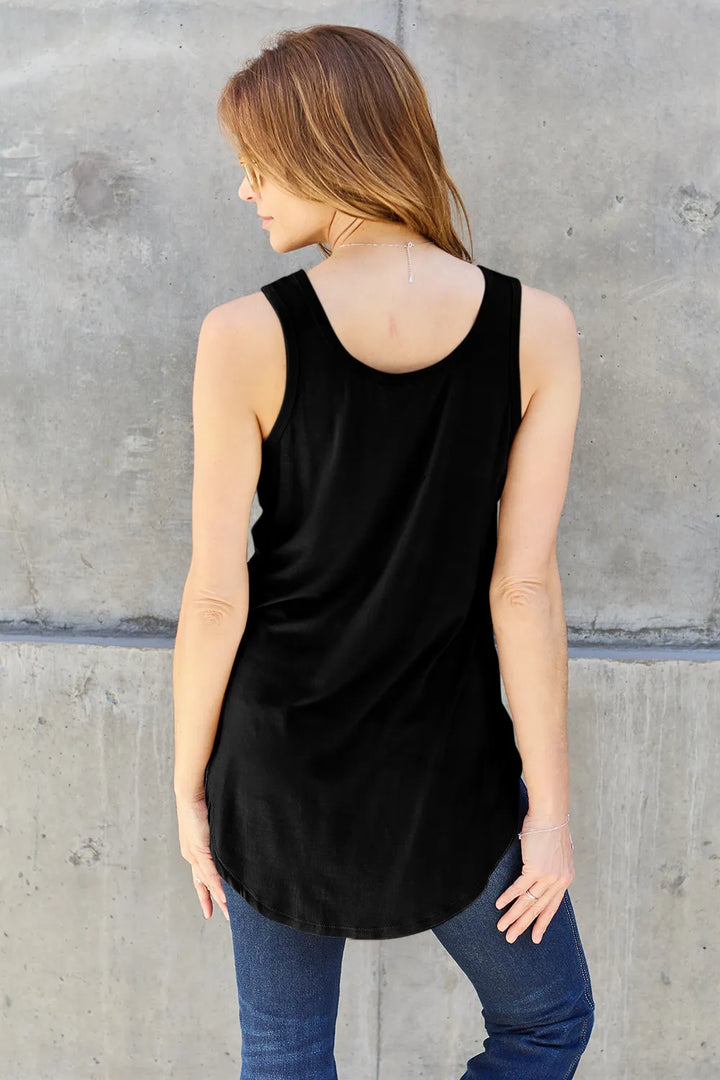 Ava Round Neck Bamboo Tank Top - Black - Size S-3XL | Rezortly
