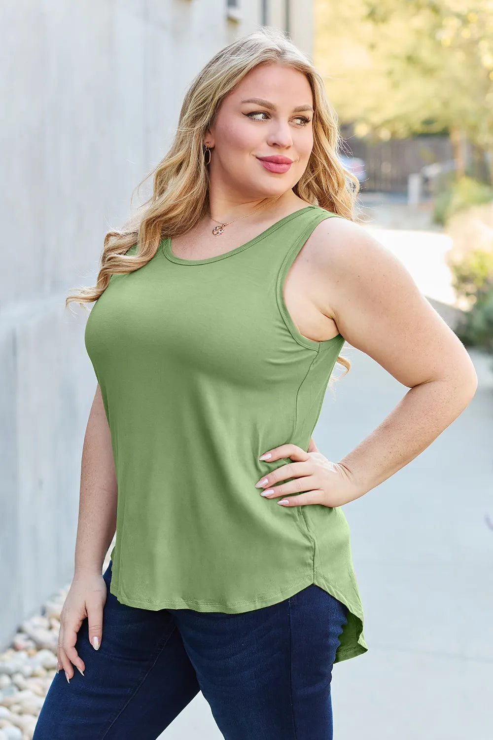 Ava Round Neck Bamboo Tank Top - Light Green - Size S-3XL | Rezortly