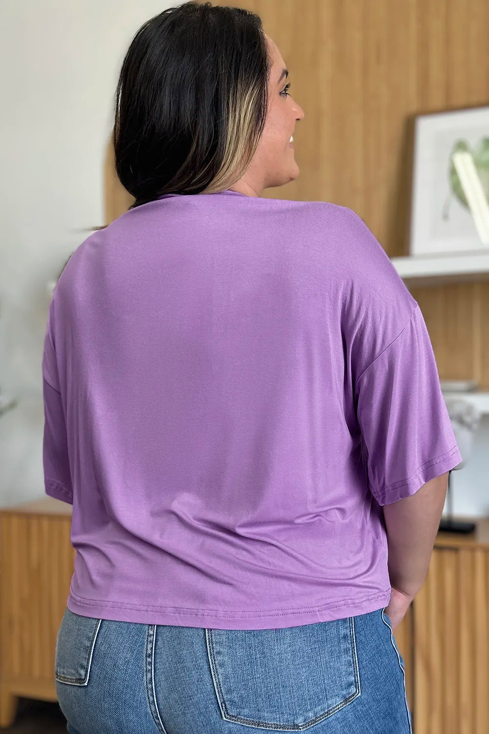 Ava Round Neck Drop Shoulder Bamboo T-Shirt - Lavender - Size S-3XL | Rezortly