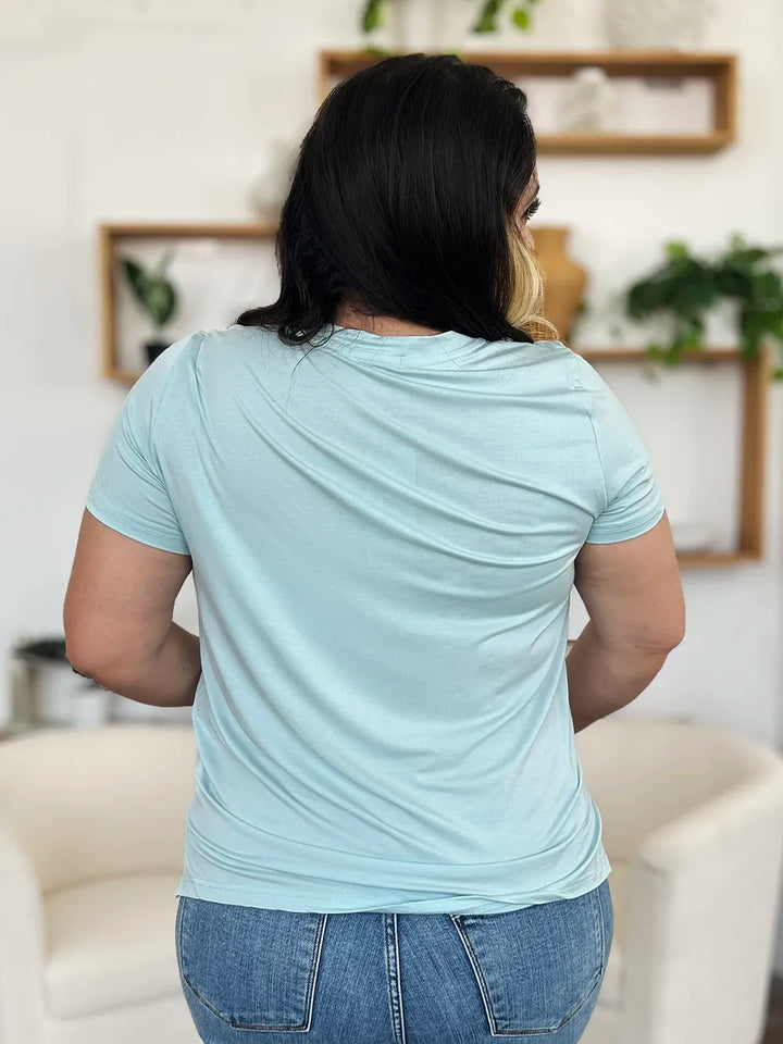 Ava Round Neck Regular Fit Bamboo T-Shirt - Pastel Blue - Size S-3XL | Rezortly