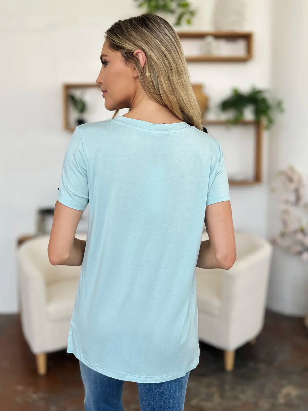 Ava Round Neck Regular Fit Bamboo T-Shirt - Pastel Blue - Size S-3XL | Rezortly