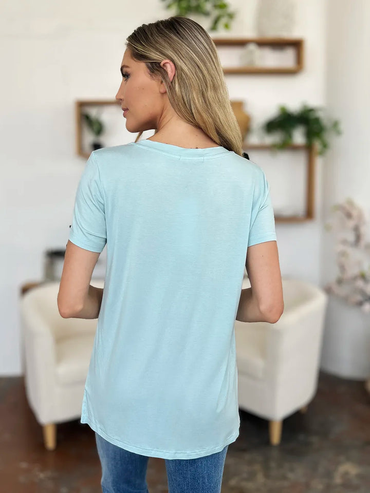 Ava Round Neck Regular Fit Bamboo T-Shirt - Pastel Blue - Size S-3XL | Rezortly