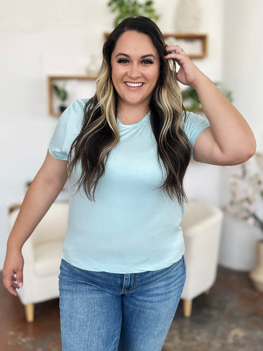 Ava Round Neck Regular Fit Bamboo T-Shirt - Pastel Blue - Size S-3XL | Rezortly