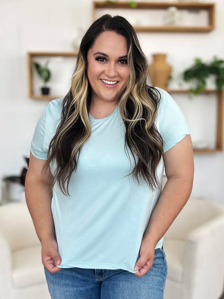 Ava Round Neck Regular Fit Bamboo T-Shirt - Pastel Blue - Size S-3XL | Rezortly