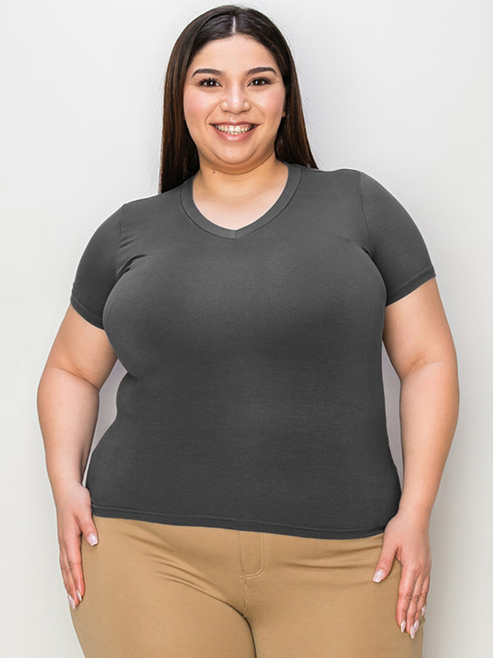 Ava Slim V-Neck High-Low Bamboo T-Shirt -Dark Grey - S-3XL | Rezortly