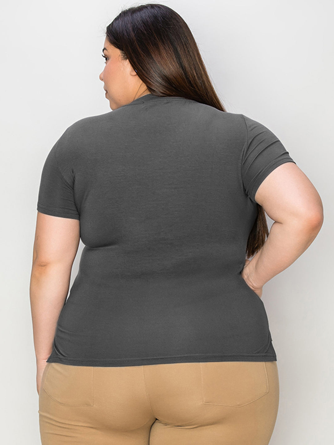 Ava Slim V-Neck High-Low Bamboo T-Shirt -Dark Grey - S-3XL | Rezortly