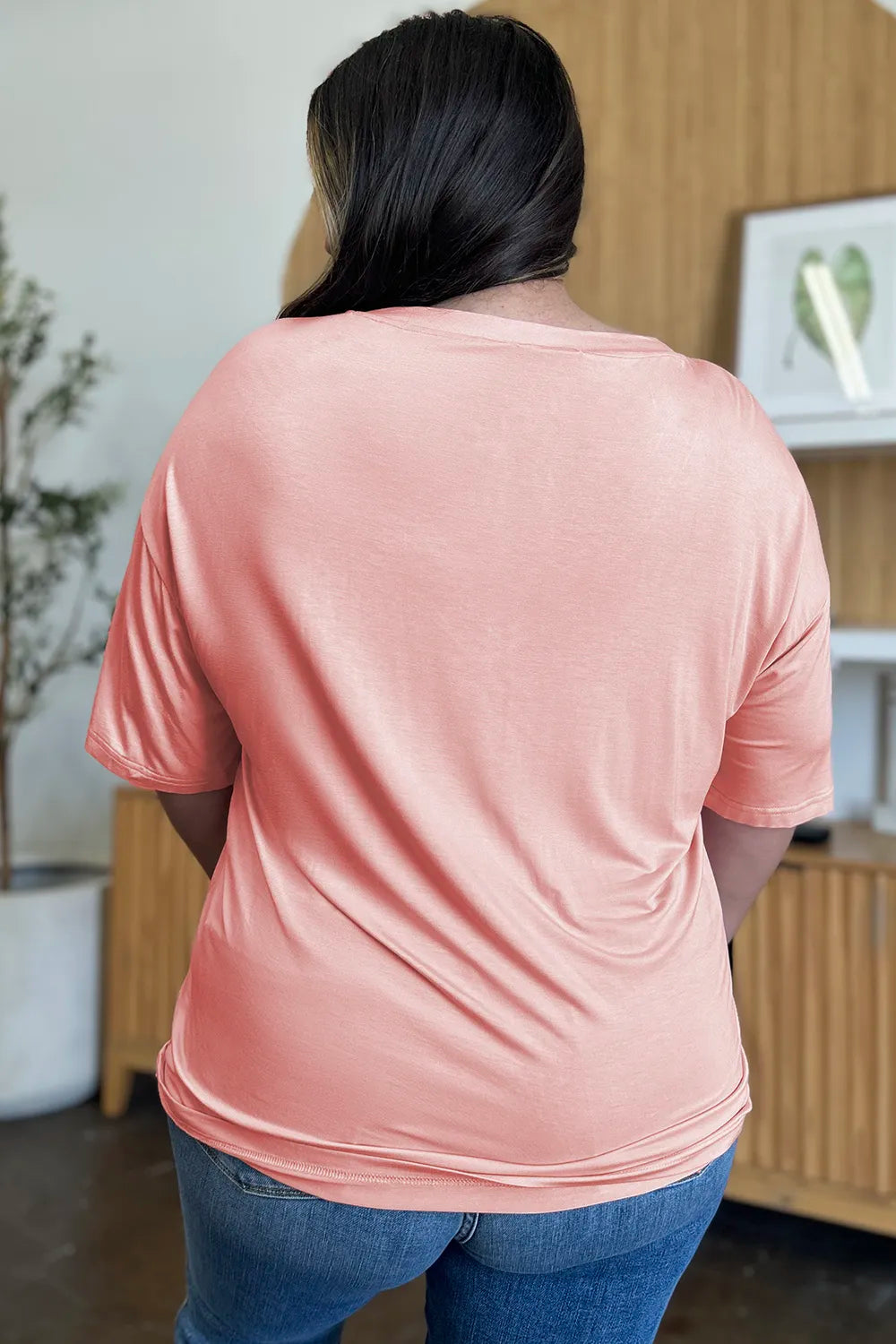 Ava V-Neck Drop Shoulder Bamboo T-Shirt -Pink - Size S-3XL | Rezortly