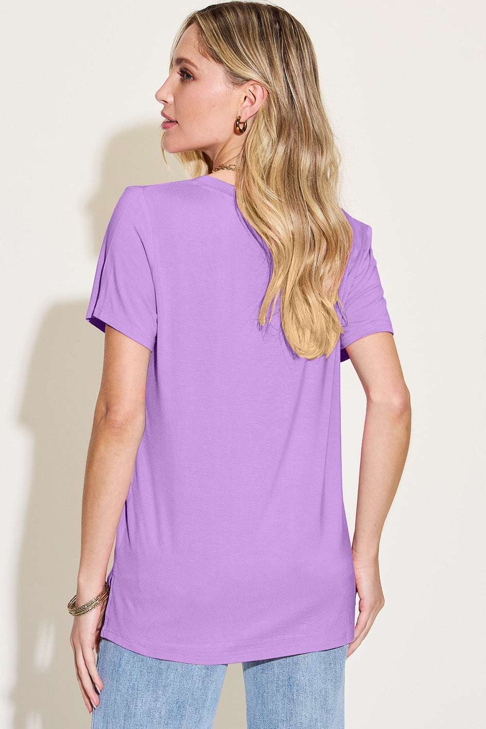 Ava V-Neck High-Low Bamboo T-Shirt  - Lavender - Size S-3XL | Rezortly