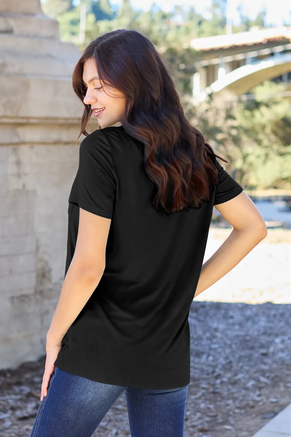 Ava V-Neck Regular Long Bamboo T-Shirt - Black - Size S-3XL | Rezortly
