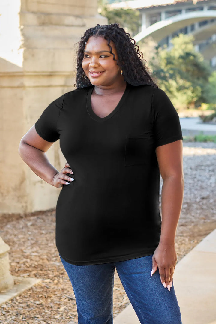 Ava V-Neck Regular Long Bamboo T-Shirt - Black - Size S-3XL | Rezortly