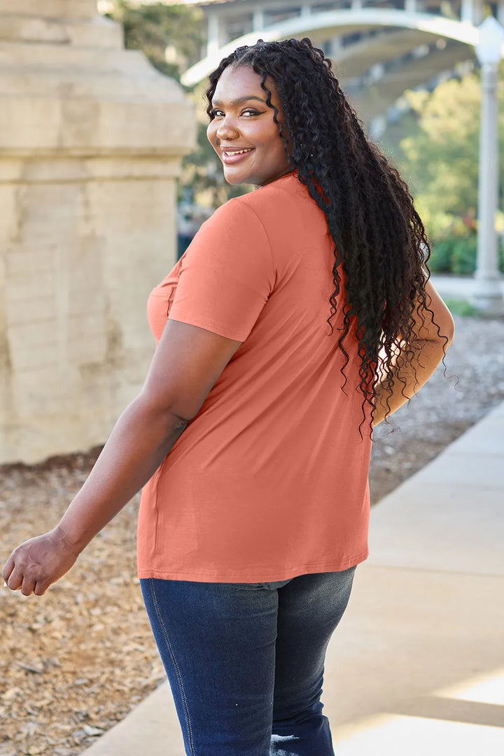 Ava V-Neck Regular Long Bamboo T-Shirt - Coral - Size S-3XL | Rezortly