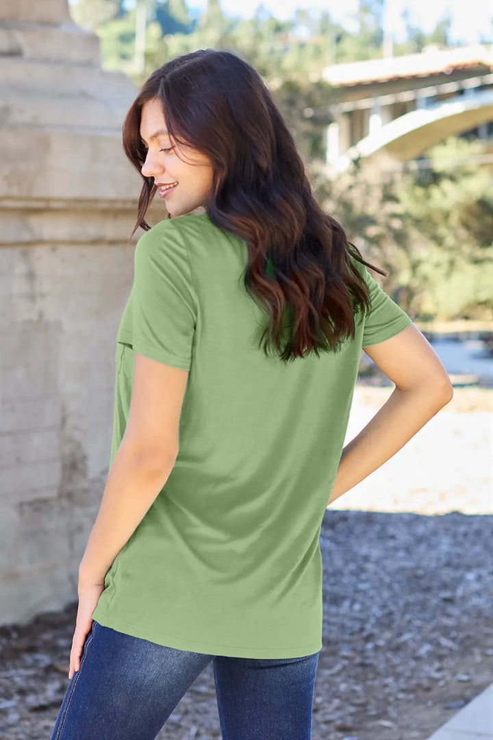 Ava V-Neck Regular Long Bamboo T-Shirt - Light Green - Size S-3XL | Rezortly