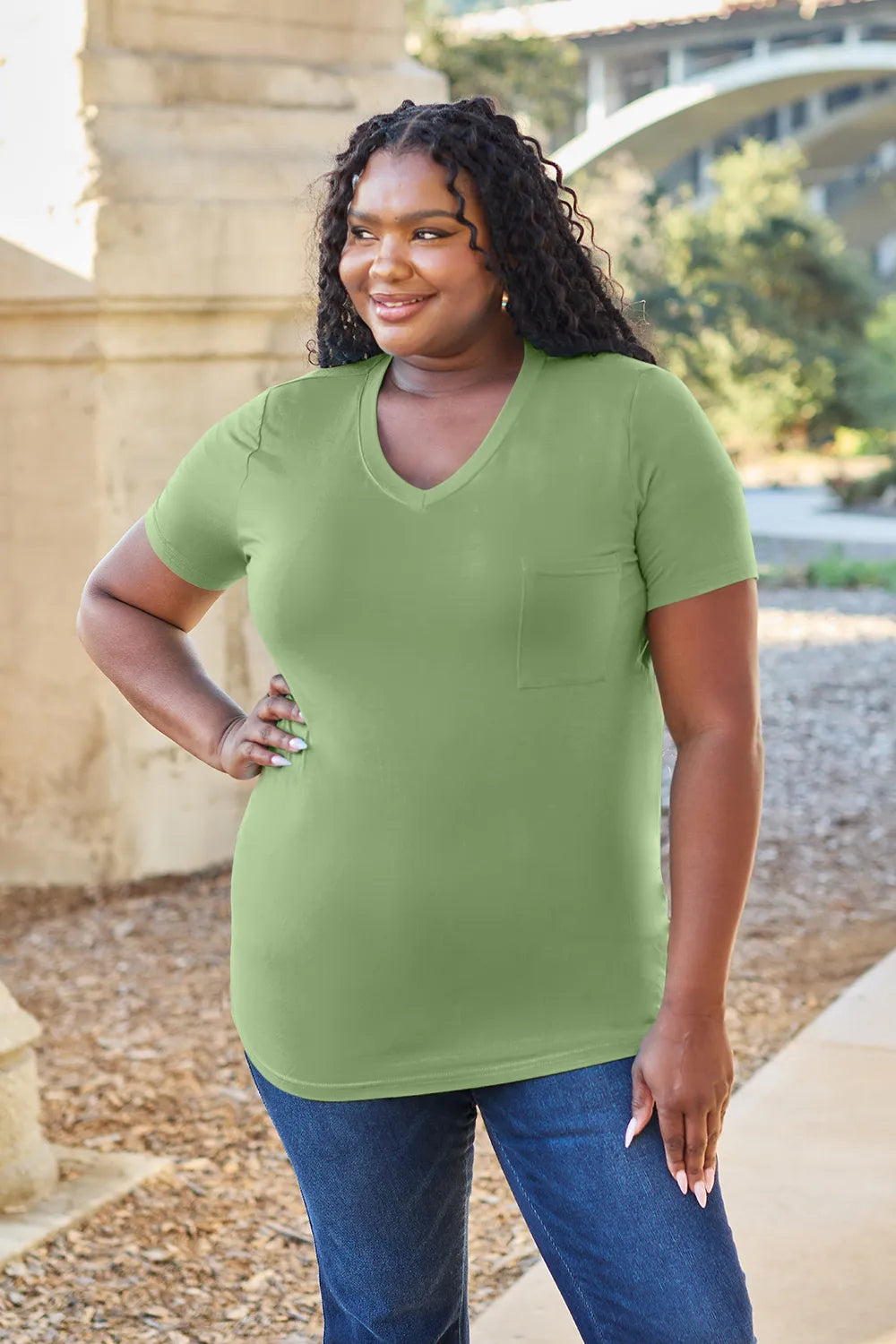 Ava V-Neck Regular Long Bamboo T-Shirt - Light Green - Size S-3XL | Rezortly