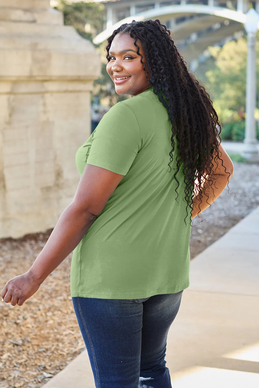 Ava V-Neck Regular Long Bamboo T-Shirt - Light Green - Size S-3XL | Rezortly