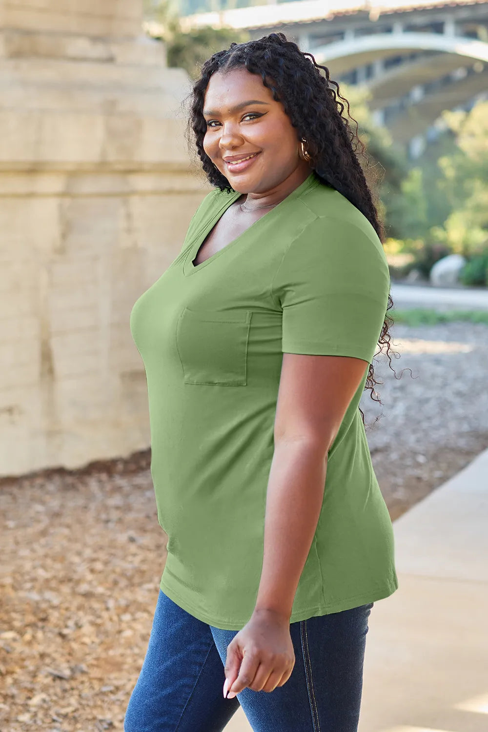 Ava V-Neck Regular Long Bamboo T-Shirt - Light Green - Size S-3XL | Rezortly