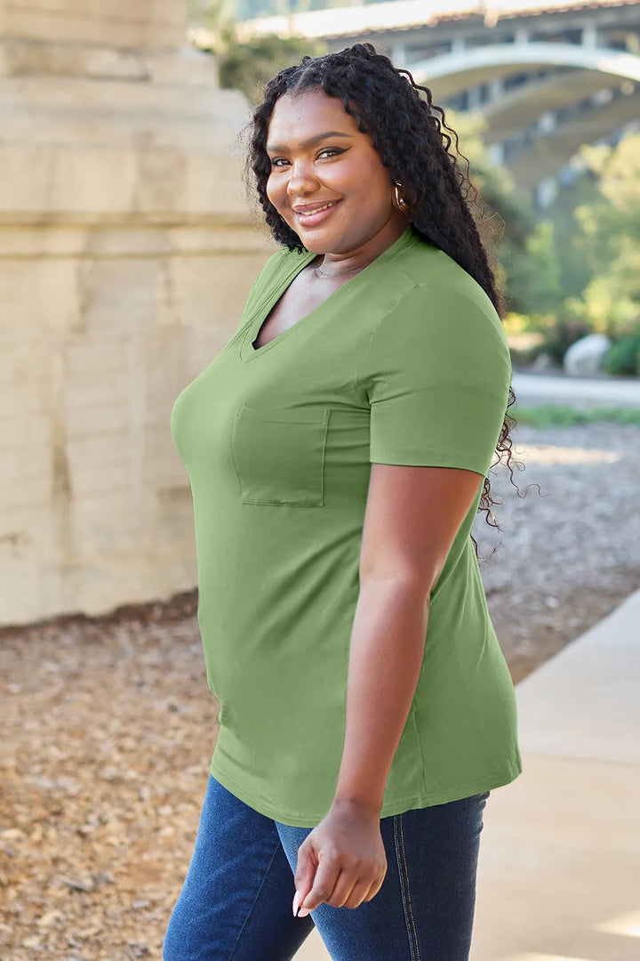 Ava V-Neck Regular Long Bamboo T-Shirt - Light Green - Size S-3XL | Rezortly