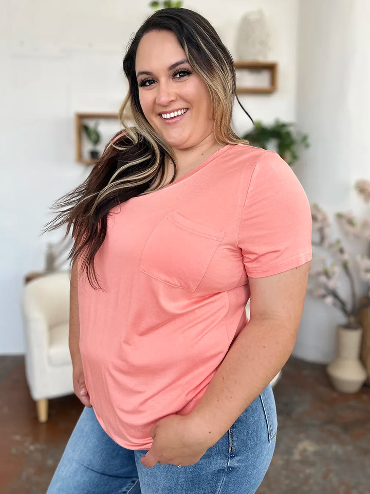 Ava V-Neck Regular Long Bamboo T-Shirt - Pink - Size S-3XL | Rezortly